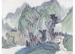 psd装饰素材下载-国画山水-山村