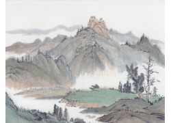 psd装饰素材下载-国画山水 - 山间绿