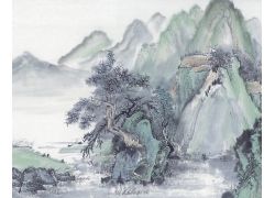 psd装饰素材下载-国画山水 - 苍翠青