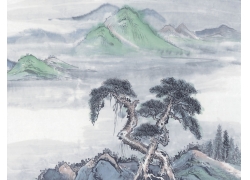 psd装饰素材下载-国画山水-苍松