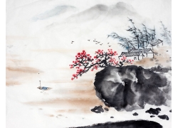 psd装饰素材下载-水墨山水风景画