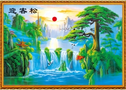 psd装饰素材下载-油画迎客松风景中堂画