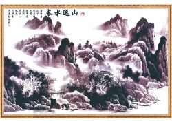 psd装饰素材下载-水墨山水风景中堂画