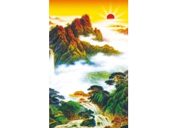 psd装饰素材下载-山水国画风景中堂画