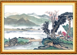 psd装饰素材下载-水墨山水风景中堂画