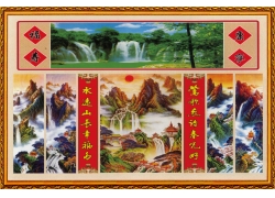 psd装饰素材下载-山水国画风景中堂画