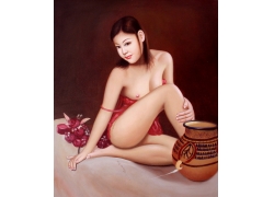 psd装饰素材下载-美女油画