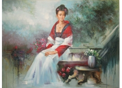 psd装饰素材下载-古装美女油画