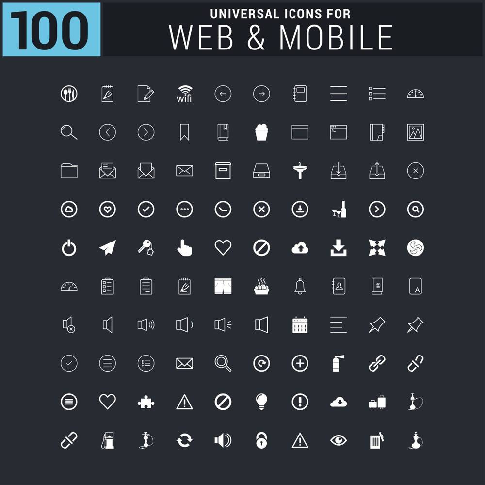 【通讯科技】白色100通用网络图标集合