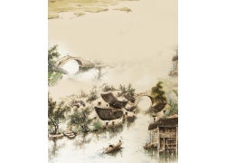 psd装饰素材下载-山水风景悬挂背景画