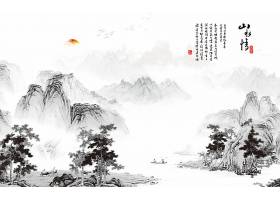 psd装饰素材下载-黑白水墨山水画